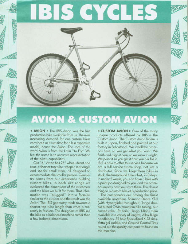 Ibis 1989 Dealer Catalog - Avion