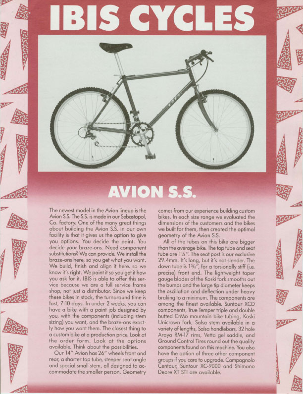 Ibis 1989 Dealer Catalog - Avion SS