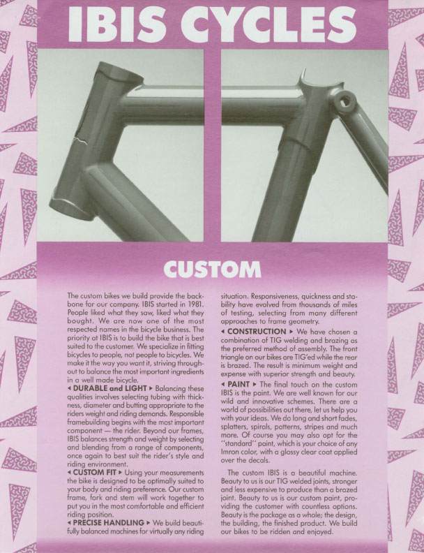 Ibis 1989 Dealer Catalog - Custom