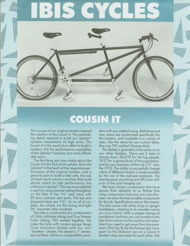 Ibis 1989 Dealer Catalog - Cousing It Tandem