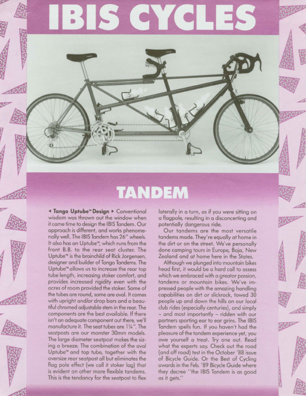 Ibis 1989 Dealer Catalog - Uptube Tandem