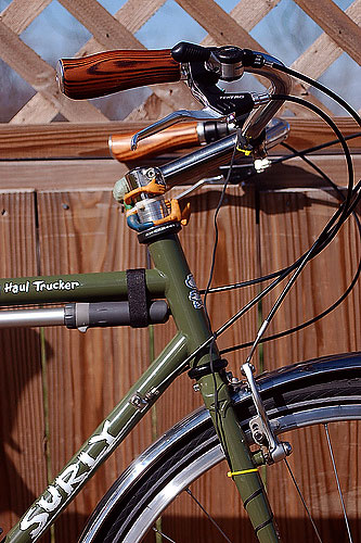 Surly Long Haul Trucker - Wood grips, wood background